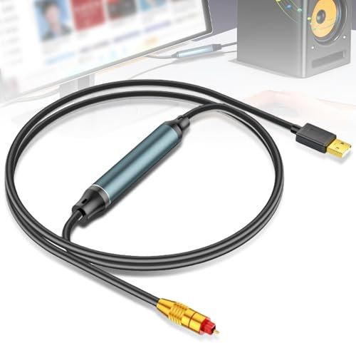 GOMETY Adattatore audio ottico USB da USB-A a Fiber Optic Audio SPDIF porta 3 m, Toslink Adattatore Fiber Optic Cavo per PS5/PC/Laptop – Scheda audio ottica con Plug & Play, Nero