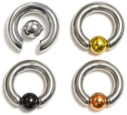 Prince Albert Piercing, Captive Bead Ring BCR/CBR 8G bis 00G Körperschmuck für Nase, Ohren, Intim, British Standard zertifiziert vom Sheffield Assay Office, 0G (8.0mm) x 19mm (3/4), Titan, Kein