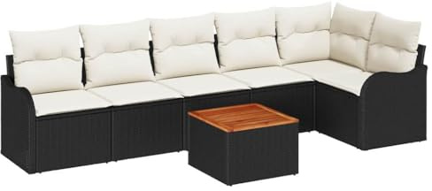 vidaXL 7 Delars Modulär Trädgårdsoff set Med Kuddar I Svart Poly Rattan | Justerbara Fötter Och Handvävd Design, Perfekt För Utomhusavkoppling, Passar Till Uteplatser, Balkonger, Trädgårdar