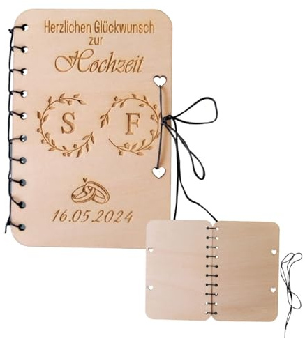 Generisch Personalisierte Hochzeitskarte aus Holz, Geldgeschenk-Karte mit Monogramm und Datum, 15 x 10 cm Gravur Geschenk