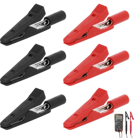Menibeuty 6Pcs Pince Batterie, Pince Crocodile Batterie, Pinces Crocodiles Pour Travaux Électriques, Laiton Placage En Nickel Avec Manchons Isolants En Pvc Recouverts