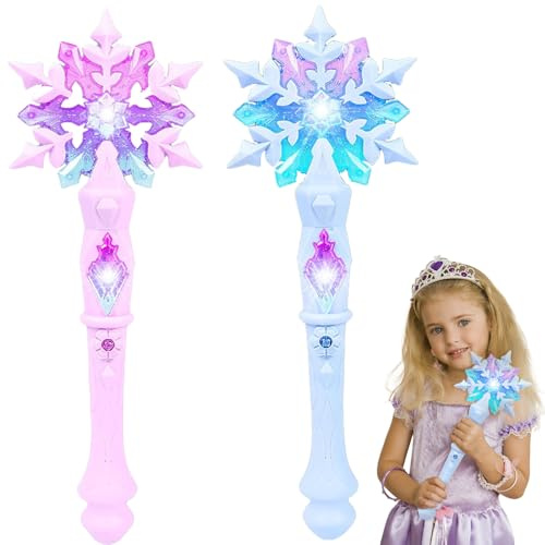 Dhqkqg Fiocco di neve magica bacchetta magica 2 pezzi bacchetta luminosa da neve a LED con suono per ragazze, festa di compleanno, Natale, Halloween, parco gelato, feste cosplay