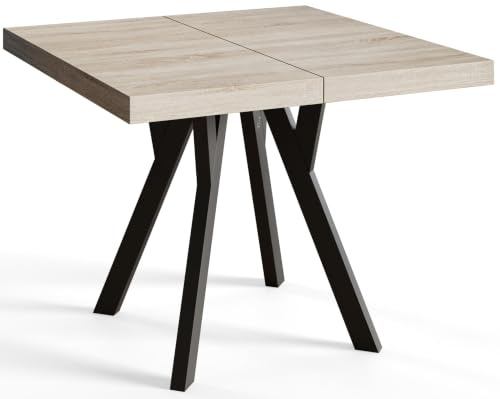 Esstisch Ausziehbar Rico 80-130cm, Sonoma, Holzbeine, Modernes Design | Quadratischer Tish, Moderner Design, Wohnzimmertisch und Küchentisch, Stabile Konstruktion, Schwarze Beine