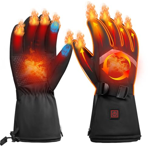 Thotvend Gants Chauffants Rechargeables Électriques Homme et Femme pour Ski, Moto, Randonnée - Chauffage Rapide 5s, 3 Niveaux de Température, Batterie 3000mAh - Écran Tactile, Imperméable, Taille XL