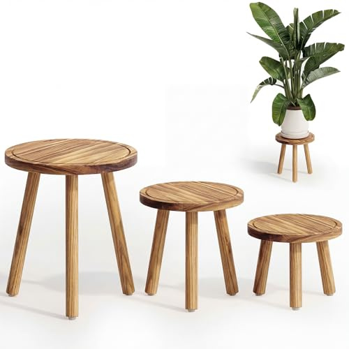 Bamworld Supporto per Piante da Interno, Confezione da 3 Supporti per Piante Singole, per Più Piante, ad Angolo, in Legno, per Patio, Giardino, Balcone, Soggiorno, Camera da Letto (Natura)