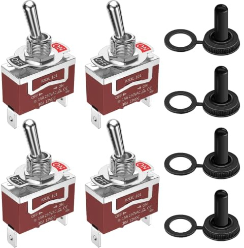 Interruttore a levetta impermeabile 12 V, controllo elettrico marino, aggiornamento cruscotto automobilistico, interruttore a bilanciere resistente con copertura resistente alle intemperie, 4 pezzi