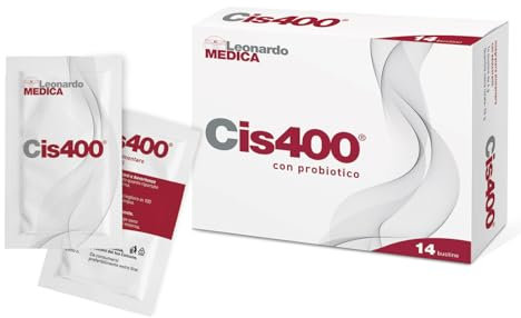 Leonardo Medica Cis 400 Integratore Alimentare per cistite, vie urinarie, a base di D-Mannosio, estratti di Cranberry (Mirtillo Rosso) e Pompelmo, Vitamina C e minerali 14 bustine