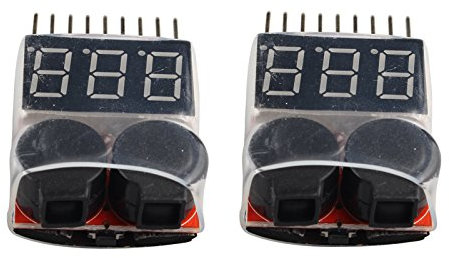 HALJIA 2pcs 1S-8S Drone/Racing Car Lipo/Li-ion/LiMn/Li-Fe Battery Tester, Low Voltage Buzzer Alarm Indicator, Remote Control Helicopter Multicopter Battery Monitor