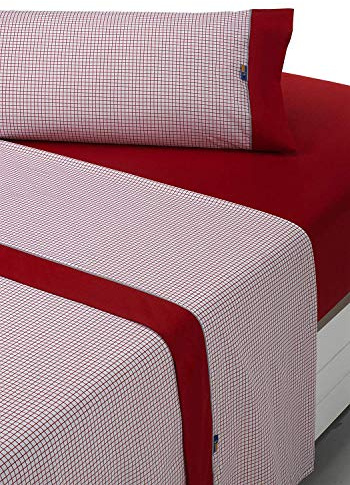 SABANALIA - Juego de Sábanas Estampadas Combo – Sábana Encimera, Sábana Bajera Ajustable y Funda Almohada – Algodón-Poliéster - Anti-Peeling, Fácil Planchado, Suaves y Resistentes, Cama 90, Rojo