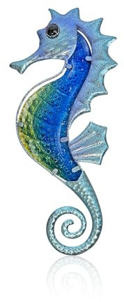 LIFFY Ocean Metallo Vetro Seahorse della parete di arte all'aperto decorazioni d'attaccatura tema sulla spiaggia per il bagno patio, veranda o recinzione