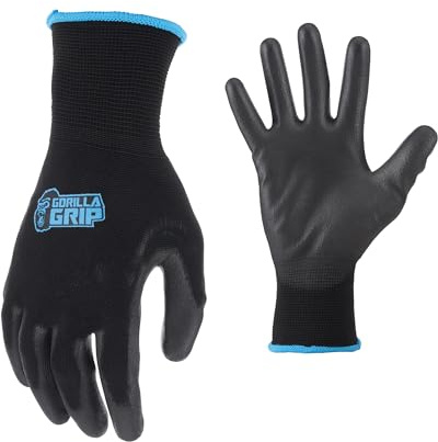 Gorilla Grip Work Gloves, Never Slip Maximum Grip All-Purpose, Gloves for Men, Superior in Wet, Dry, Oily Conditions, Polymer Palm, Large Size, 10 Pairs, Black/Blue | 25162-60