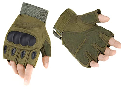 ThreeH Tácticos Medio Guante Medio Dedo Desgaste Antirresbaladizo Hard Knuckle Airsoft Ciclismo GL07XL,Green