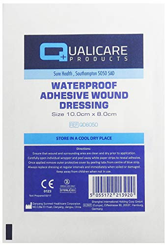 Full Box 50, 10cm x 8cm Qualicare Adhesive Clear First Aid Waterproof Dressings