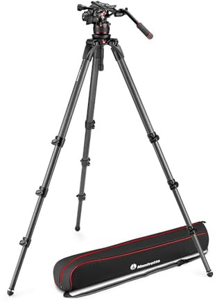 Manfrotto MVK612CTALL Nitrotech 612 Fluid-Videokopf für Videoaufnahmen mit Videostativ aus Carbon für DSLRs, Spiegellose, Video- und Cinema Kamerasysteme, 18 kg Traglast