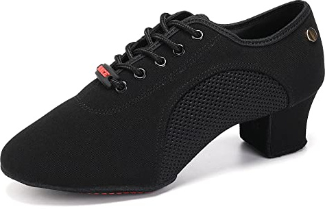 HIPPOSEUS Scarpe da Ballo Latino Donna Stringate con Punta Chiusa Tacco Basso Scarpa Allenamento da Ballo Moderno e Salsa,Nere,Tacco 5 cm, 37 EU