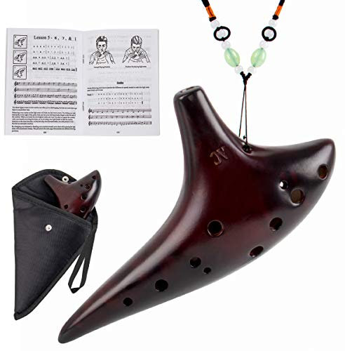 AKLOT Okarina,12 Löcher Okarina Alto C Smoked Straw Fired Ocarina Keramikokarina mit Schutztasche Starter Song Booklet