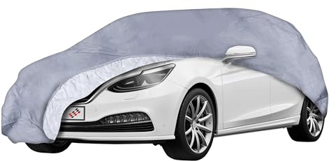 WALSER Premium Autoplane All Weather Premium, Autogarage wetterfest, Vollgarage wasserdicht, UV-Sonnenschutzplane, Autoabdeckung Größe 4, Silber