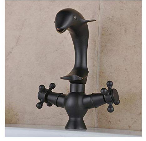 GLYYR Kreativ Schwarz Delphin Waschbecken Wasserhahn Messing Deck Montiert Einzelnes Loch Doppelgriff Kalt Und Heiß Waschbecken Wasserhahn Für Badezimmer