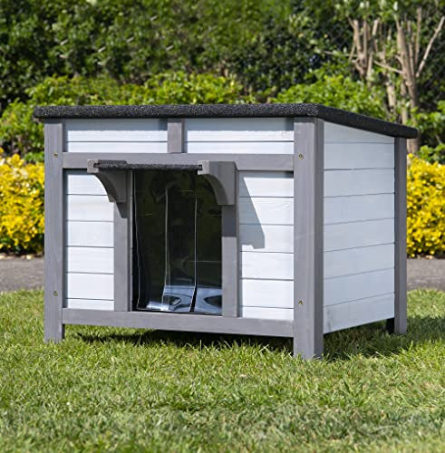 FeelGoodUK Large Wooden Hide House Cat Shelter Rabbit Guinea Pig Tortoise Shelter Shade Ducks Hide Hut 60 w x 50 d x 47 h Wooden Pet House (Grey, Large)