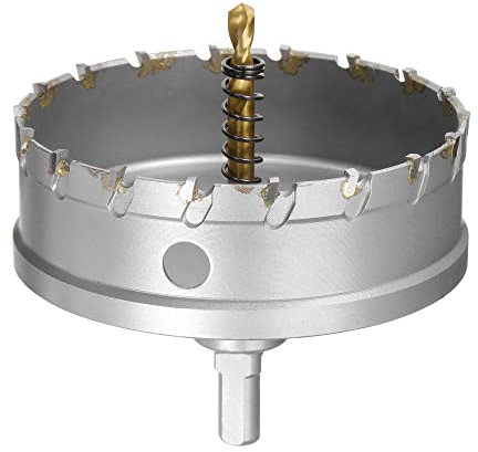 sourcing map 100mm Scie Cloche Carbure Trou Coupeur pour Acier Inoxydable Fuille Métal Antidérapant Triangulaire Jarret Limite étape avec Foret Central Revêtu Titane