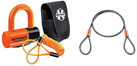 Kryptonite 3500363 Motorradschloss, Orange, 14 Millimeter & Schlaufenkabel Krypto Flex 76 cm, ⌀5mm