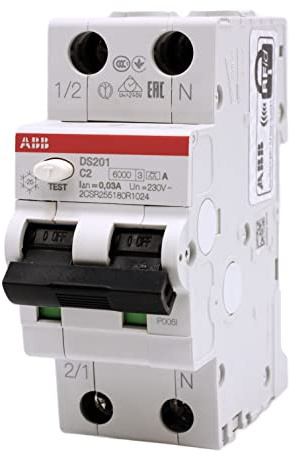 Disjoncteur commutateur DS200 1p + N C 2A 10kA 30mA (référence : 2CSR255180R1024)
