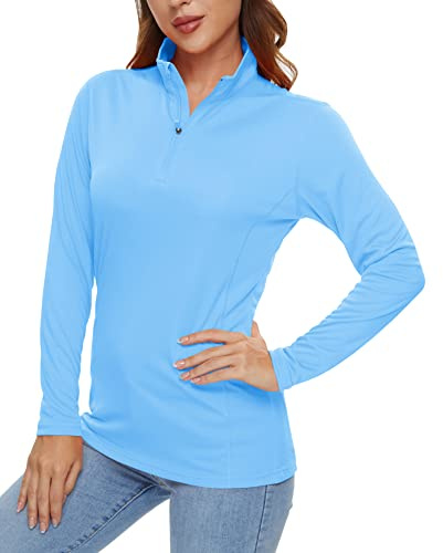 KEFITEVD Camiseta de Manga Larga para Correr para Mujer Transpirable Ligera para Entrenamiento Cascada Azul, M