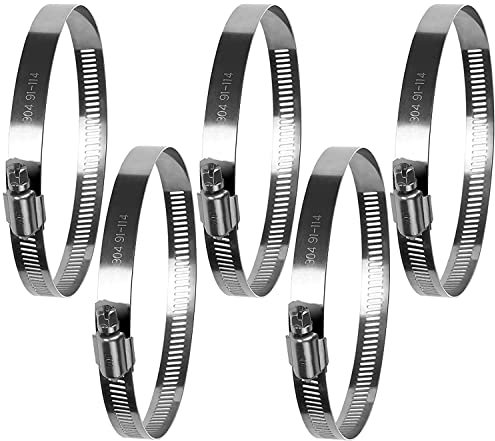 Collier de Serrage Tuyau Réglable, 5 pinces Colliers de serrage ajustables en acier inoxydable de taille 91-114mm, pinces colliers de serrage metallique pour tuyaux de jardin, voitures