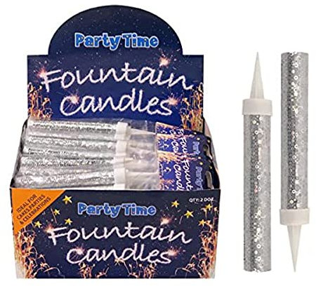 Karrma 24 x Ice Sparkling Fountain Candles Silver Ideal for Christmas Decoration, Birthday Party, Cake Decorations, and Other Special Occasions - Pack of 2 (Total 48 Candles)