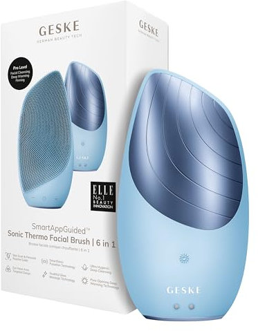 GESKE | Dispositivo SmartAppGuided™ Sonic Thermo Facial Brush | 6 in 1 | Pulizia della pelle | Spazzola per la pulizia con funzione riscaldante | Massaggiatore facciale | Spazzola viso elettrica