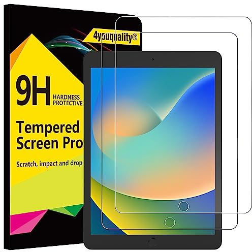 4youquality 2-Pack Screen Protector for iPad 9th/8th/7th Generation (10.2-Inch, 2021/2020/2019 Model), Tempered Glass Film, Anti-Scratch, Impact-Resistant