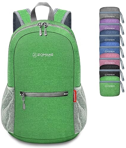 ZOMAKE Faltbarer Rucksack Klein Ultraleicht,10L Wanderrucksack Kleiner Leicht für Damen Herren,Reise Mini TagesrucksäCke Faltbar für Kinder und Jugendliche(Dunkelgrün)