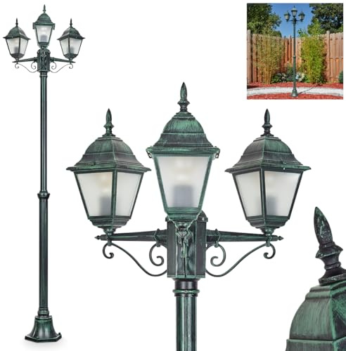 HOFSTEIN Kandelaber Naofe, Außenwegeleuchte aus Metall/Milchglas in Schwarz-Grün, Wechselscheiben Klar, Wegeleuchte im Landhaus/Antik/Vintage-Design für Garten, Terrasse, Hof, max. 220 cm, 3xE27, IP44