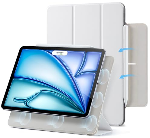 ESR für iPad Air 11 Zoll 2026 Hülle M4/M3/M2, iPad Air 5/4 Hülle (2025/2024/2022/2020) Starke Magnetbefestigung, Trifold Ständerhülle, unterstützt Pencil Pro/USB-C, Auto Ruhen/Wecken, Weiß