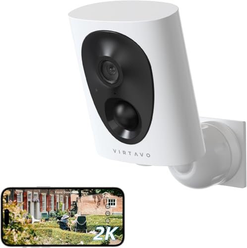 virtavo 2K Security Camera Outdoor Wireless, Rechargeable Battery, CCTV Camera Systems For Home Security, Starlight Lens Colorful Night Vision, Remote Access, Motion Detection, Siren, Voice Intercom