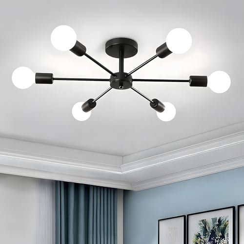 ZTWLEED Deckenleuchte Vintage Deckenlampe Schwarz - Retro 6 Flammig E27 Deckenleuchte Wohnzimmer Industriell Rustikal Stil Beleuchtung für Schlafzimmer Küche,Durchmesser 82 CM（Ohne Glühbirne）