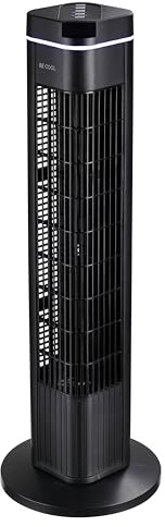 Be Cool Ventilatore a torre, 73 cm, con telecomando, 3 velocità, 3 modalità di vento, timer fino a 8 ore, oscillazione 70°, pannello di controllo LED, colore nero