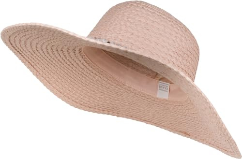 styleBREAKER Damen Strohhut Papierstroh Perlen Band | Breite ausgefranste 12 cm Krempe, 10 cm Höhe, 44 cm Durchmesser, für 56-58 cm Kopfumfang, elastisches Schweißband, leicht.
