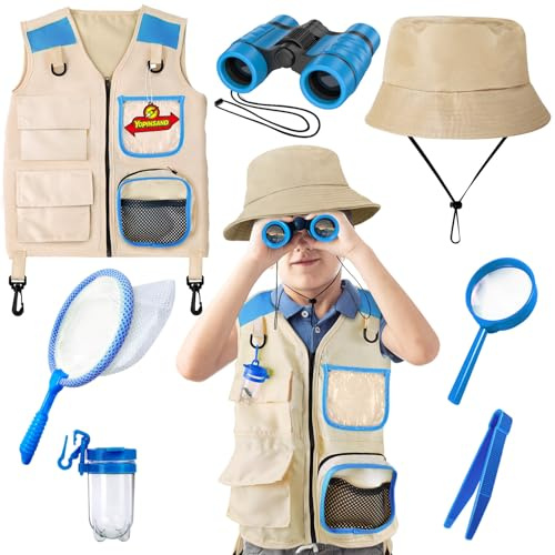 Set di esplorazione per bambini, con gilet, cappello e binocolo per bambini, attrezzatura da campeggio con kit di esplorazione per coleotteri, ottimo giocattolo da