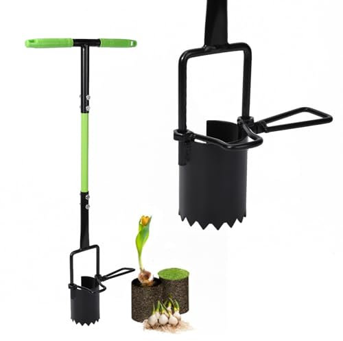 ALongwujin Outil de plantation de bulbes à long manche 5 en 1 pour pelouse et jardin pour creuser et creuser des trous pour planter des fleurs, du gazon, outil de plantation double pédale avec poignée