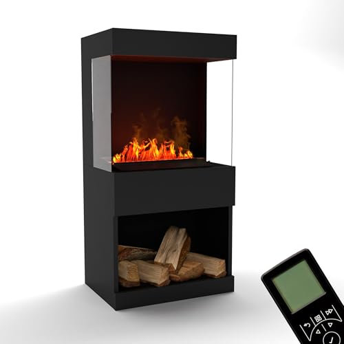 GLOW FIRE Wasserdampf Kamin OGF 2 (Standkamin) - Elektrokamin mit realistischen LED 3D-Flammen, Knistereffekt & Fernbedienung, 55x110x40 cm - Opti-Myst 400 Elektro Kamin, Schwarz