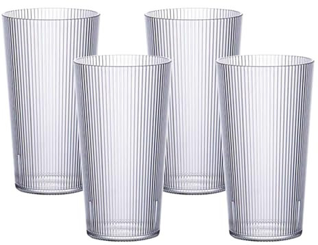 Hylruu Lot de 4 gobelets en plastique incassables à rayures de 400 ml - Verres à cocktail réutilisables en acrylique portables pour jus, bière, lait, pique-nique, fête