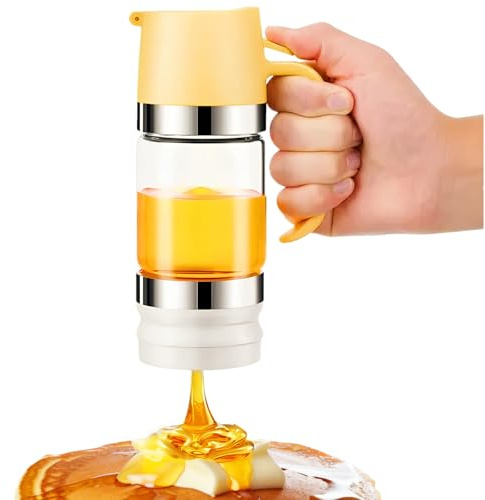 Qivine 315 ml droppfri honungsdispenser med handtag, för honungssirap | Transparent droppsäker dosering, flaskförvaring honungsglas, hemförseglat glas