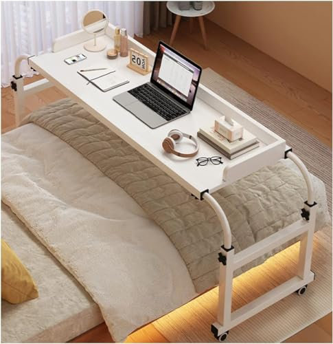 YHKJLYH Überbett-Schreibtisch, Überbett-Schreibtisch, Kingsize-Betttisch, Überbett-Laptoptisch, Überbett-Tisch mit Rollen für Einzel-/Doppel-/Queensize-/Kingsize-Bettrahmen (Farbe: Weiß)