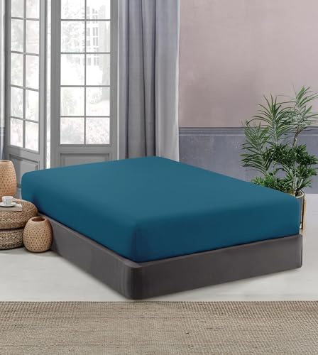 Lenzuolo Sotto No Stiro Con Angoli Elasticizzati Tinta Unita Effetto Raso Fino 27 Cm Lenzuola Microfibra Anallrgica Letto Coprimaterasso - Petrolio - Matrimoniale