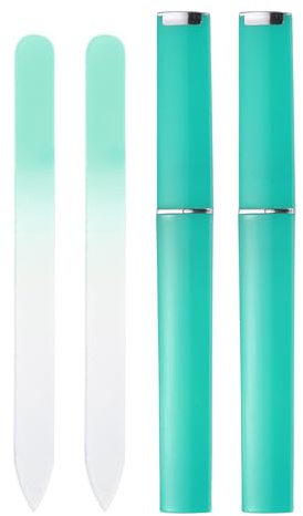 sourcing map 2pcs Glass Nail File Kit 280 Grit Double Sided Professional Manicure Crystal Fingernail Files with Case for Natural Nail Art Shine Polishing Buffer, Light Green
