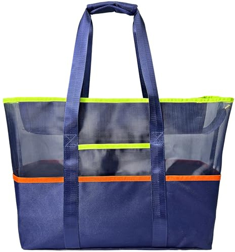 Mabecol Sac Plage Sac de Plage xxl Extra Large Famille, Sac Cabas Femme Sac Piscine en Nylon Tote Bag Grand Sac à Main Pratique et Spacieux (NBLUE)