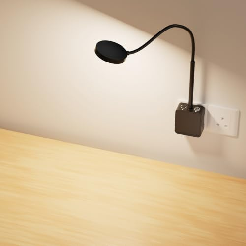 PRINCEWAY Plug in LED Wall Reading Light for Books in Bed, Dimmable LED Black Flexible Bedside Wall Lamp with Power Plug, Two Touch Switches, 3 Lighting Color Modes, 110° Wide Light Angle
