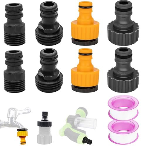TREABEAR 8 Adattatori Per Rubinetto In Plastica per Tubo Da Giardino, 1/2 e 3/4 Connettore per Tubo Flessibile 2 In 1, Connettore per Tubo g1/2 e 3/4 Filettatura Esterna, 1 Adattatore Per Rubinetto