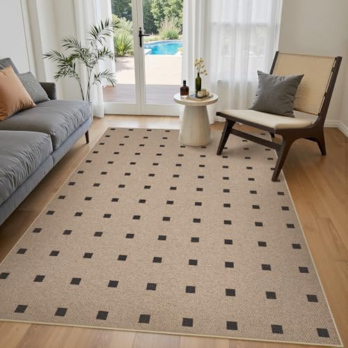 SIXHOME 120 * 180cm Area Rug Machine Washable Rugs Carpet in Jute look Rug For Bedroom Garden Small Dot